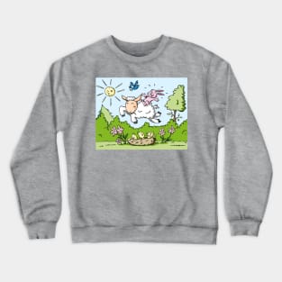 Happy Easter Lamb bunny chicks jumping Crewneck Sweatshirt